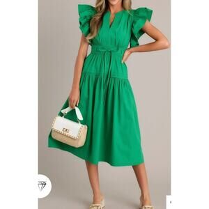 Strut&bolt PURE ENCHANTMENT GREEN 100% COTTON MIDI DRESS